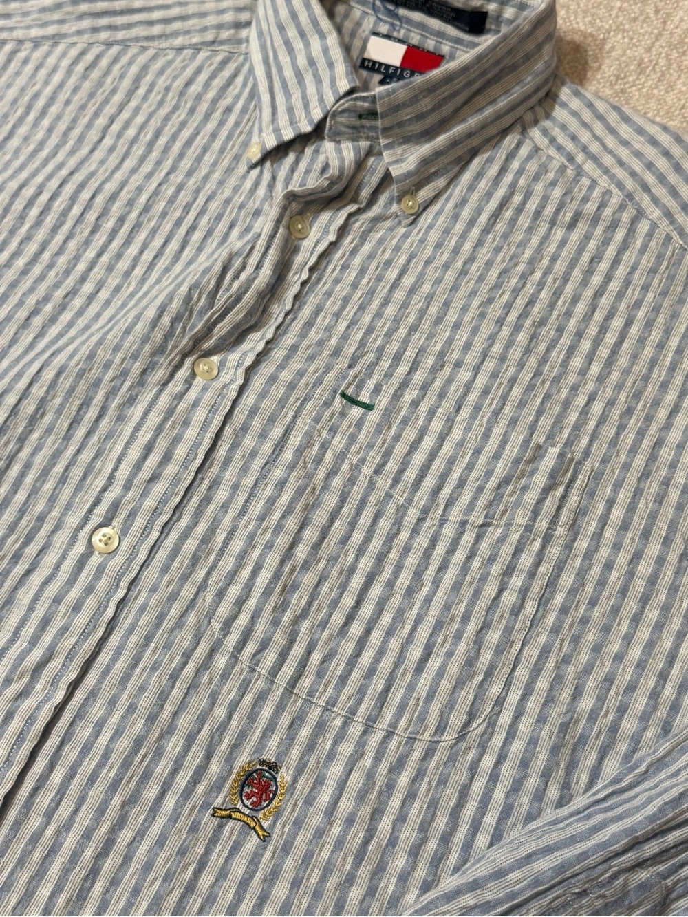 Vintage Tommy Hilfiger Crest Striped Shirt S 90s Preppy Coastal Grandfather